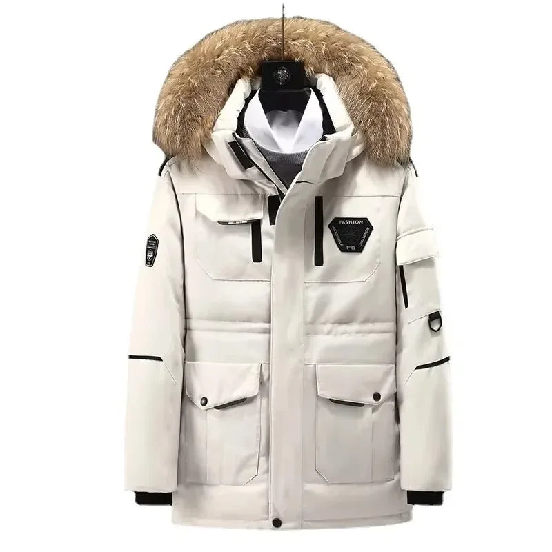 Neue Ankunft Männer Unten Parkas Mode Winter Jacke Dickes Fell Hoddy Outdoor Ente Unten Polsterung Mantel Männlichen Mit Kapuze Outwear