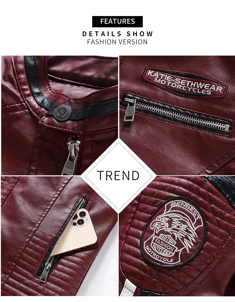 2023 männer Herbst Jacke Bomber Biker Zipper Motorrad Faux Pelzmantel Männlichen Fleece Pilot Vintage Schwarz Rot Braun PU Leder jacke