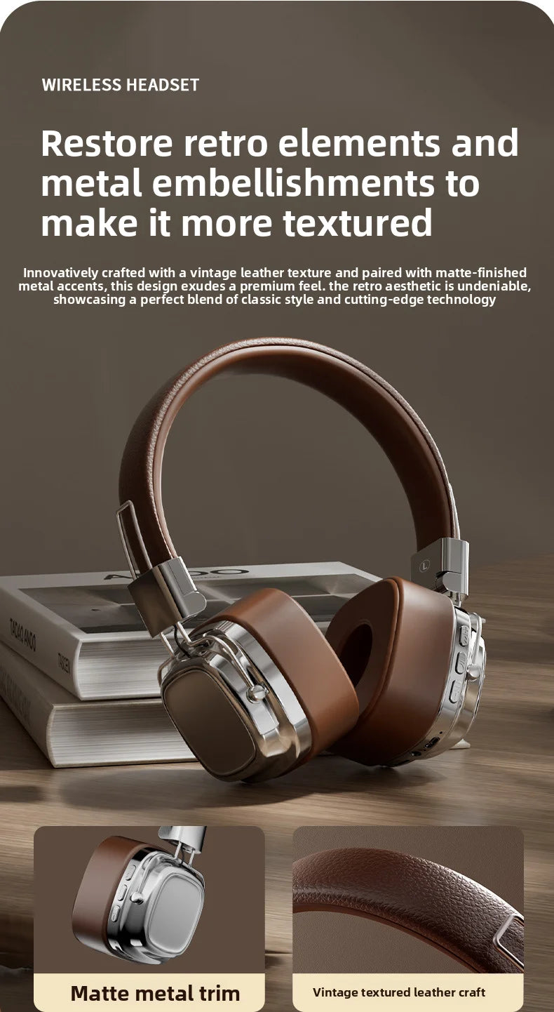 Shoumi Hifi Wireless Headphones Bluetooth Earphones Large Headset Helmets with Mic Support TF-Card Mp3 Play display screen