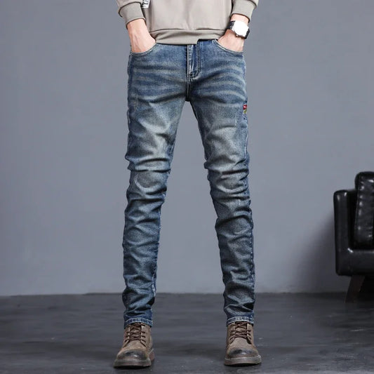 Men's Fashion Vintage Jeans Autumn New Slim Distressed Personalized Pants Male Brand Clothing Denim Trousers Streetwear