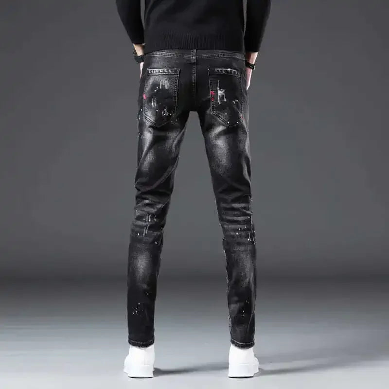 Trousers Ripped Torn Patch Man Cowboy Pants Slim Fit with Holes Men's Jeans Tight Pipe Skinny Broken 2025 Korean Autumn Goth Xs