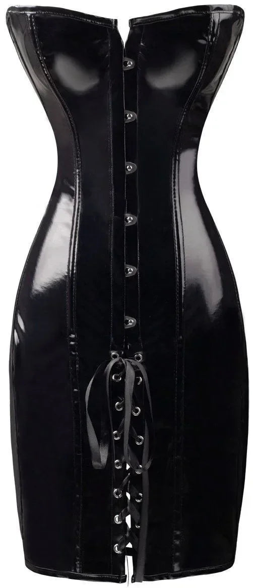 Pvc Leather Corset Dress Lace-Up Long Torso Bustiers Steampunk Gothic Punk Corsets Party Night Club Vestidos