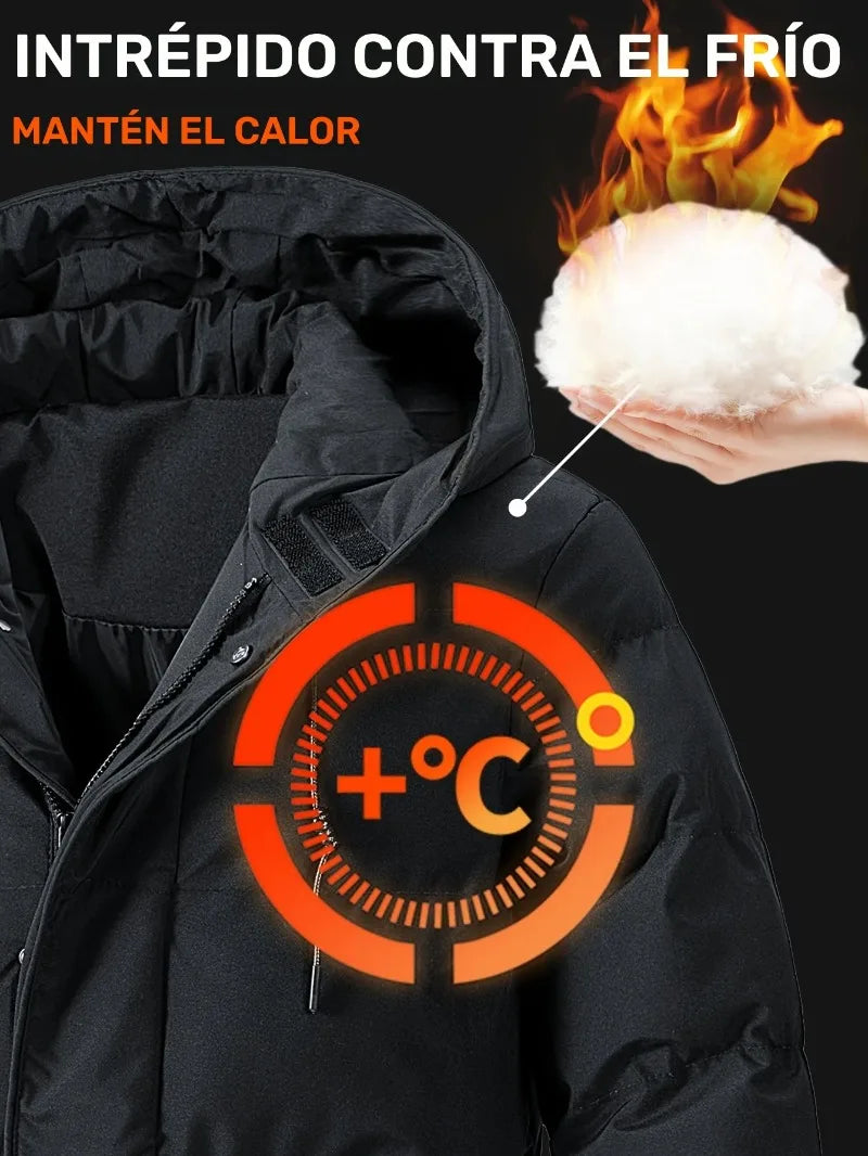Men'S Heavyweight Winter Coat Windproof Cold Weather Jacket with Full-Length Zipper, Hooded Long Formality, Large Front Pockets