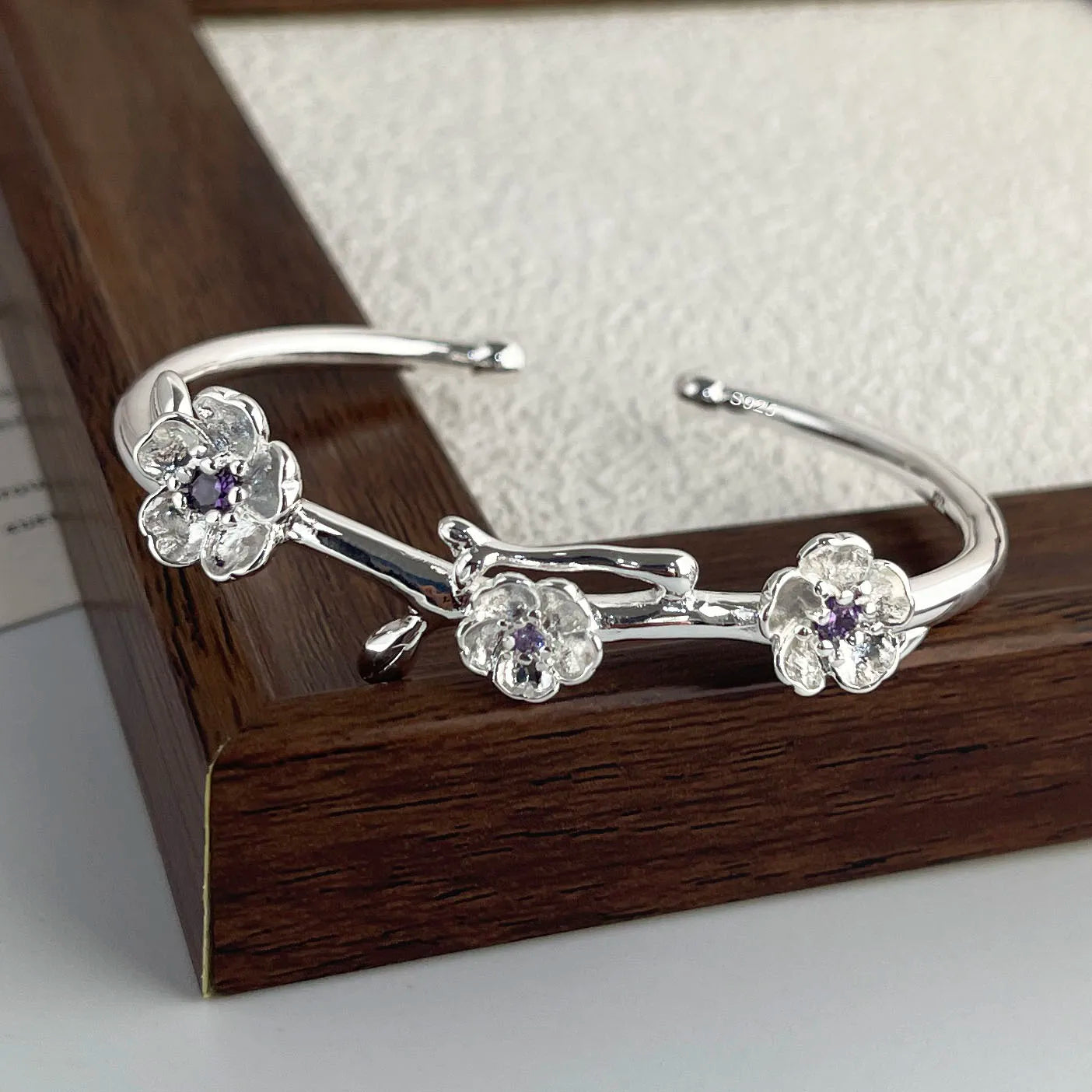 100% Solid 925 Sterling Silver Metal Bracelet for Women FLower Handmade Simple Wide Heart Chain Bracelet Birthday Gift Party