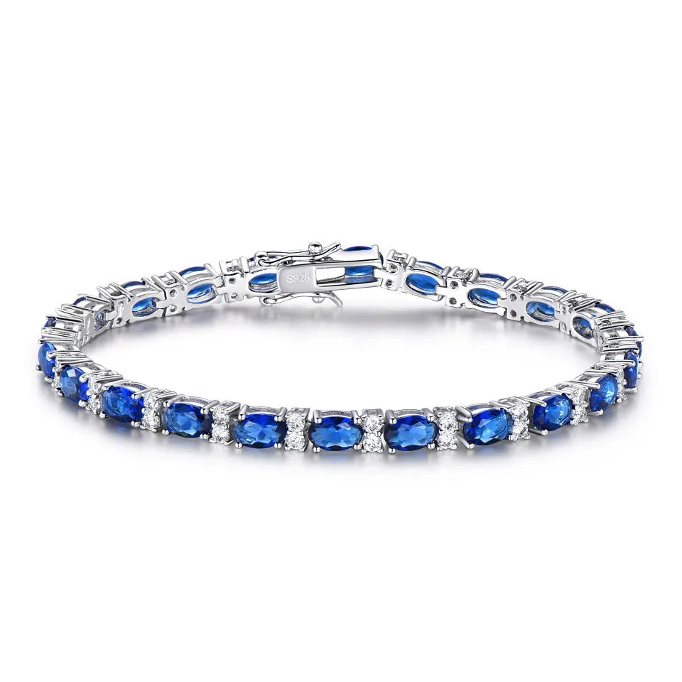 19CM Sapphire Glass Oval Design Chain Bracelet  Silver Tennis Bracelets