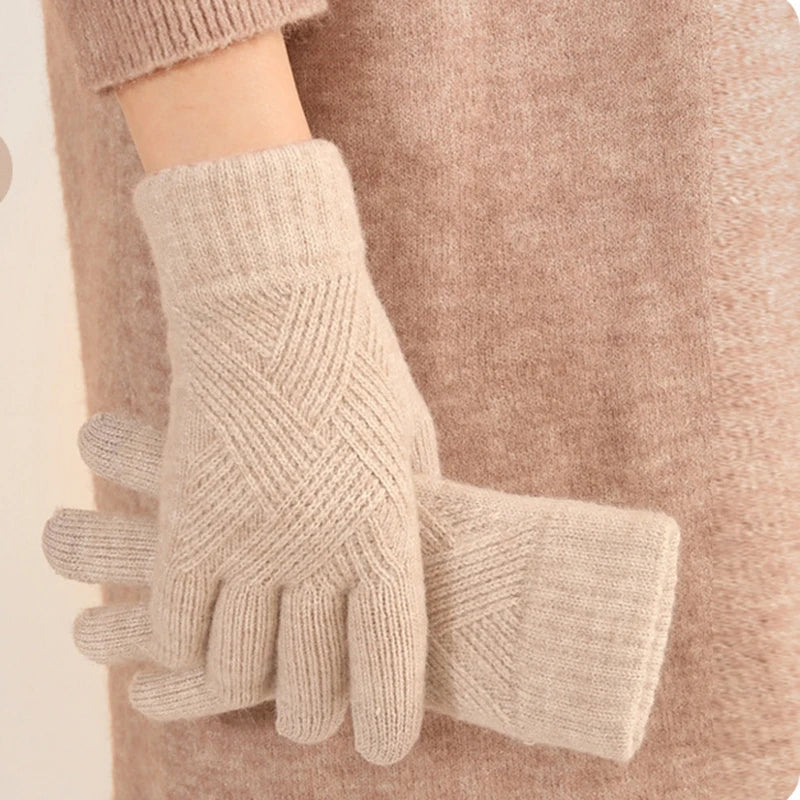 Modische Kaschmirhandschuhe für Damen und Herren, Winter, Kaschmir, Kälteschutz, doppellagig, verdickt, warm, Touchscreen, gestrickte Wollhandschuhe