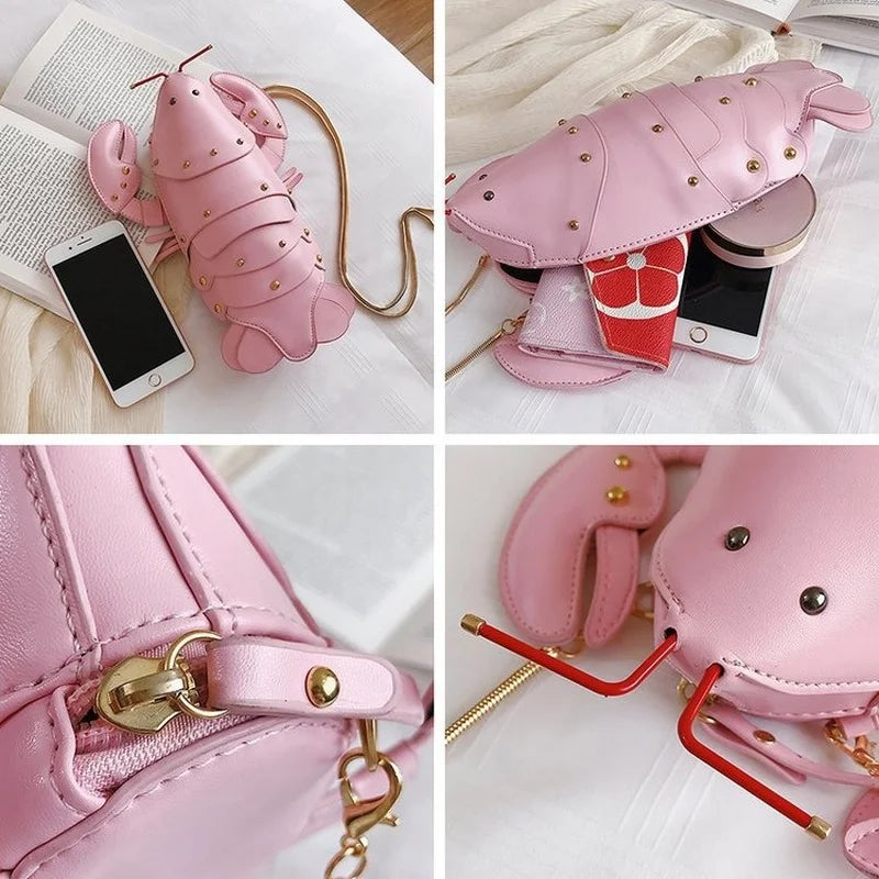 GWPPDMY Cute Lobster Style Crossbody Mini Bag Pu Leather Girl's Chain Purses and Handbags Women Shoulder Bag Clutch Bag