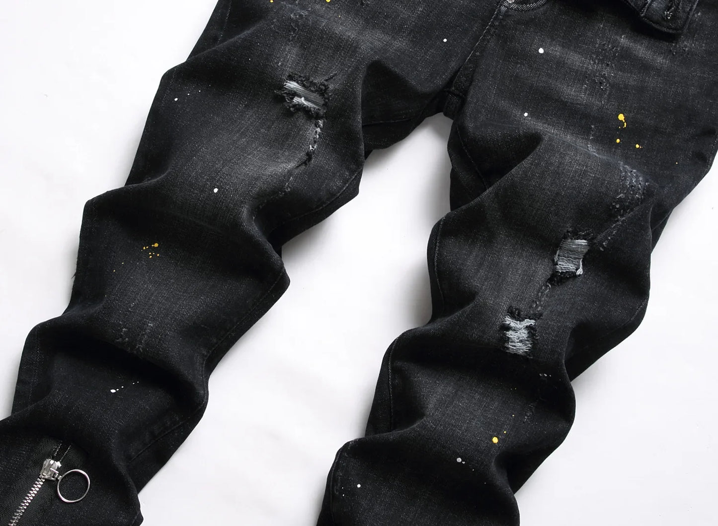 Schwarze zerrissene Jeans für Herren mit Löchern, Jeanshose im italienischen High-Street-Stil, hochwertige Slim-Fit-Jeans für Herren, Größe 38