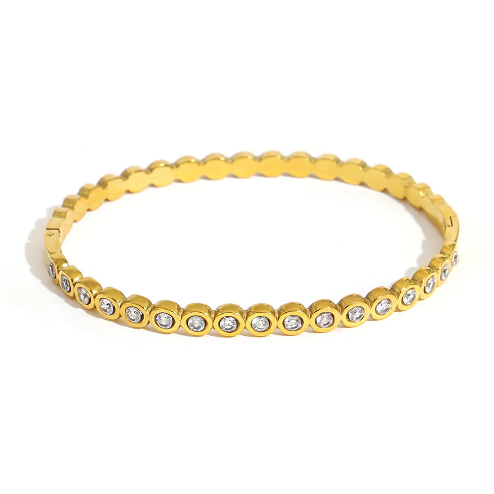 Greatera Trendy Gold Plated 316L Stainless Steel Bangles Bracelets for Women Delicate Cubic Zirconia Bracelet Party Jewelry 2024