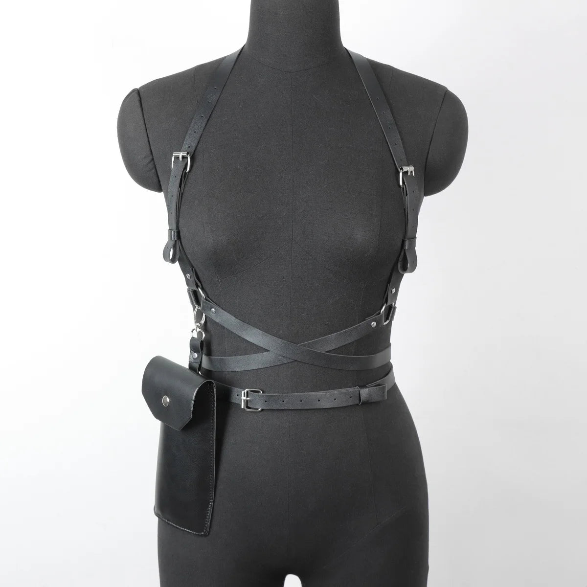 Women Faux Leather Set Steampunk Chest Harness Belt + Thigh Holster Medieval Pirate Cosplay Costume Accessories Halloween