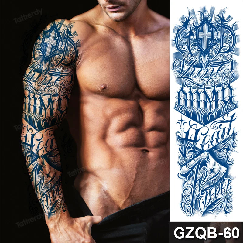 Full Arm Sleeve Temporary Tattoos Juice Ink Lasting Semi Permanent Body Art Sexy Large Fake Tattoo for Men Women Adult Beauty