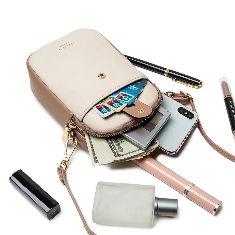 Spring and summer new mobile phone bag female Japanese and South Korean PU soft small fresh high-grade fashion zipper large