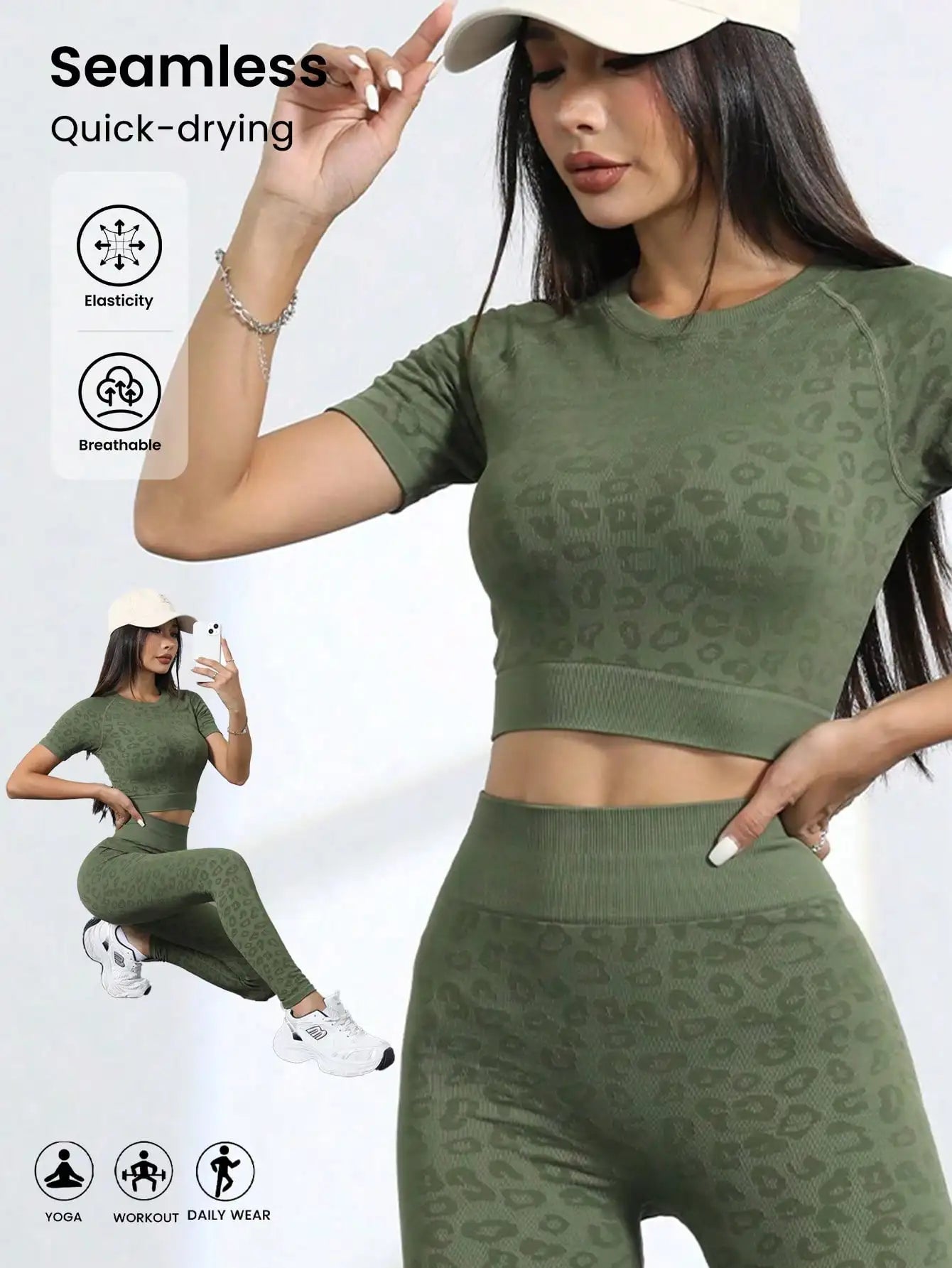 Workout Sets for Women Two Piece Outfits Seamless High Waist Leggings Yoga Crop Tops Athletic Sports Gym Sets
