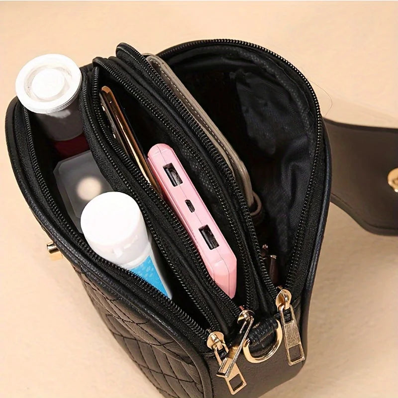 Chic Black Crossbody Bag for Women Vintage Inspired Shoulder Purse with Adjustable Strap, Lightweight Faux Leather Women Bag
