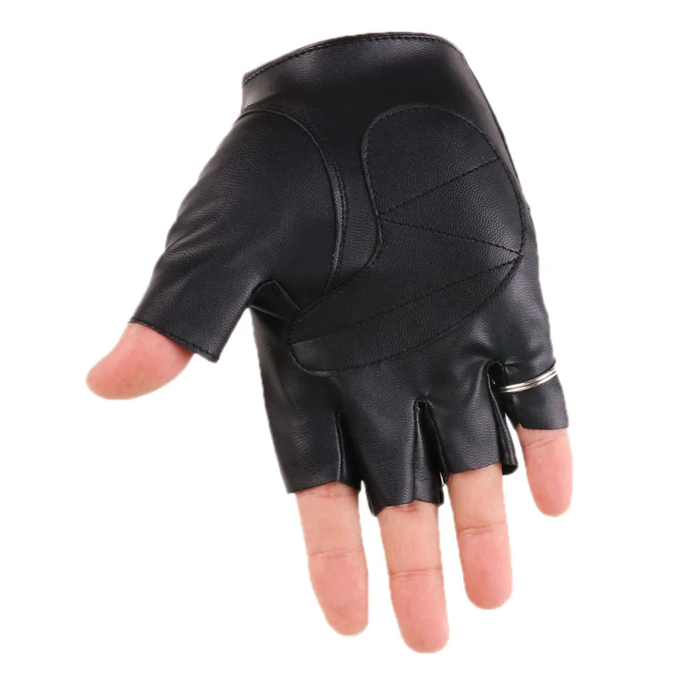 Skull Gloves Street Dance Men Fashion Punk Chain Gloves Nightclub Performance Youth Women Bracelet PU Leather Half Finger Gloves