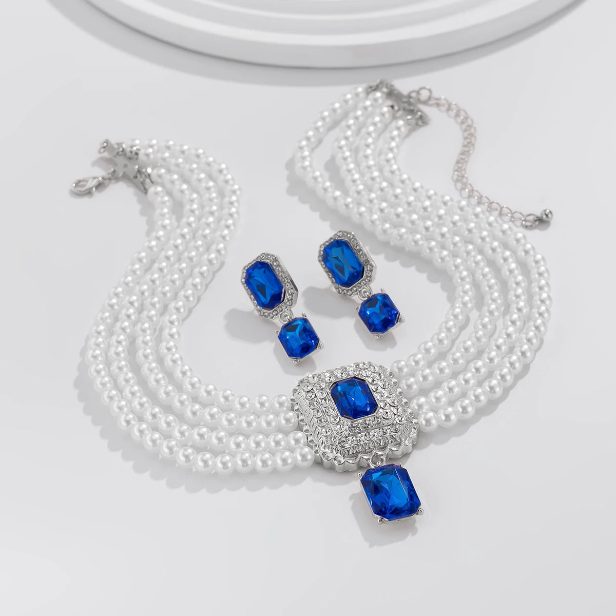 Lacteo Retro 2Pcs/Set Multi Layer Imitation Pearl Chain Necklace Stud Earrings Women Elegant Wedding Banquet Jewelry Suit New