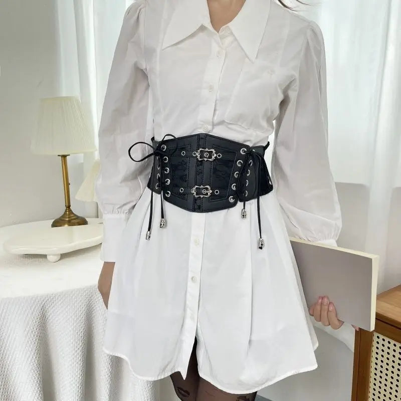 European and American retro black lace lace leather waist seal, women's decoration is fashionable, wearing elastic corset, wide
