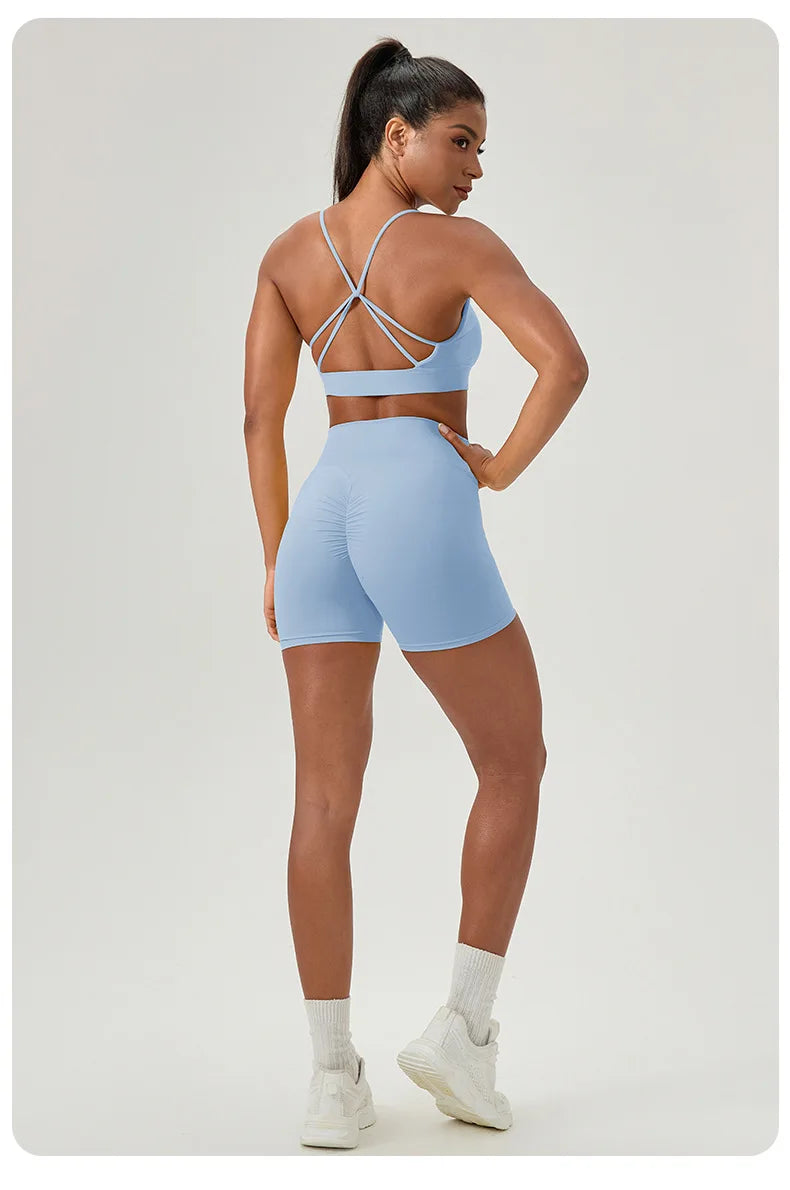 Yoga suit set, sexy back, sports bra, high waist, hip lifting, tight shorts, running and fitness two-piece set Women' Yoga sets