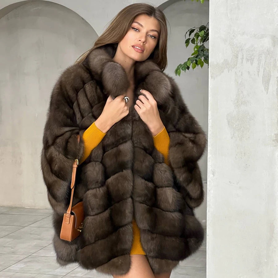Winter Real Fox Fur Coat For Women Natural Fox Fur Jackets Mid-Length High Quality Fox Coat Women Luxury 2023