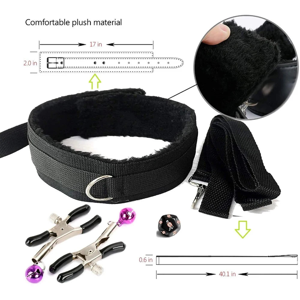 Hot Exotic Bed B+ndage Set B+SM Kits Exotic S*x Toys For Women  Adults Games Leather Handcuffs Whip Gag Nipple Clamps S*x