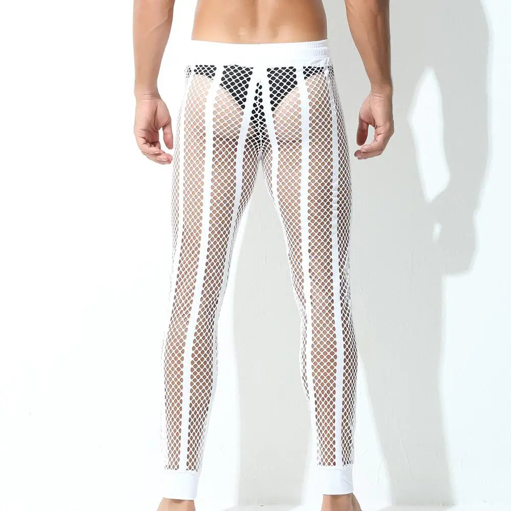 Mens Underwear Sexy Pajamas Trousers Men's Leggings Transparent Large Mesh Men Long Johns