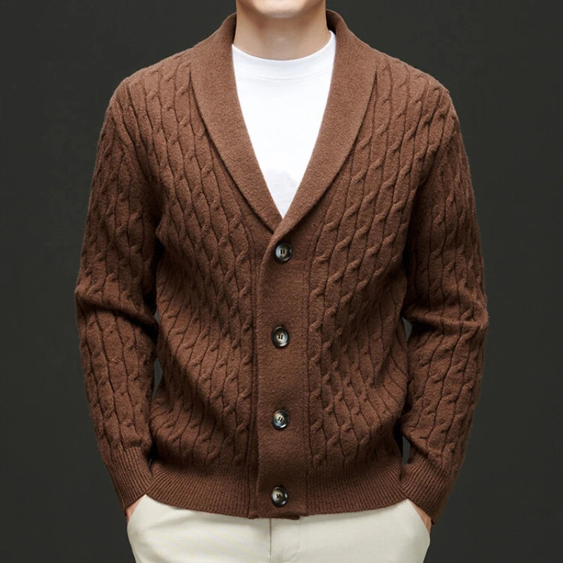 High-quality V-neck men's cardigan, stretchable, warm solid color sweater, versatile knitwear for daily wear.