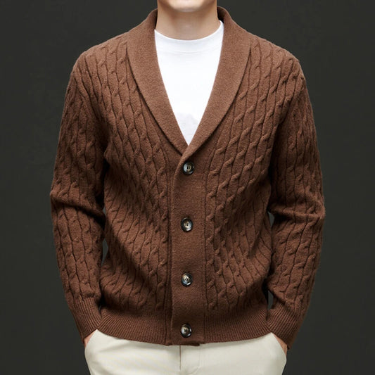 High-quality V-neck men's cardigan, stretchable, warm solid color sweater, versatile knitwear for daily wear.