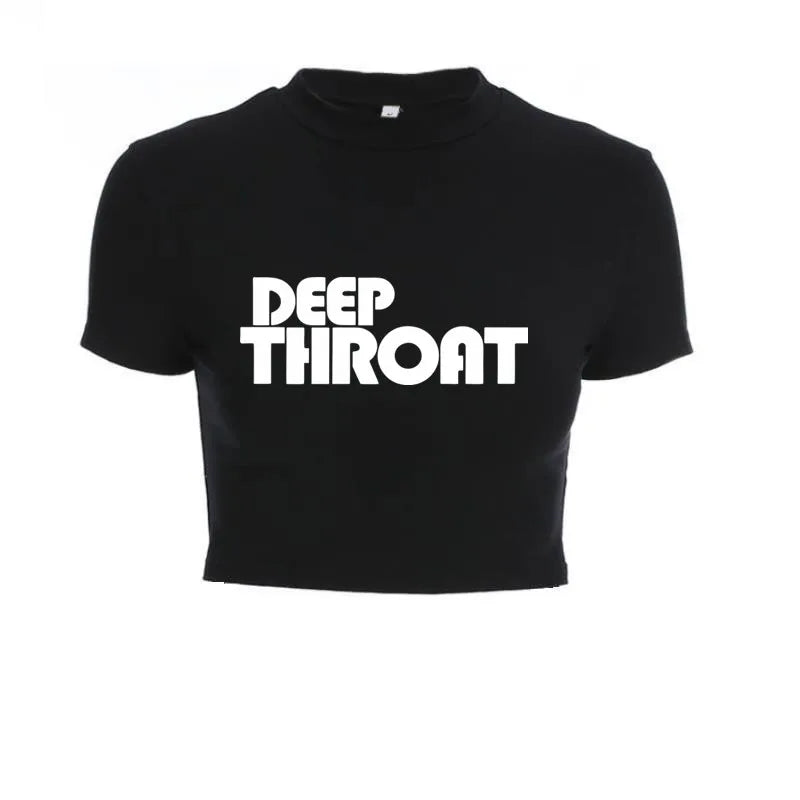 Deepthroat Princess Women Crop Top Black Short Bandage Tee Tops Girls Sexy TShirt Harajuku High Elasticity Tight Short Sleeves