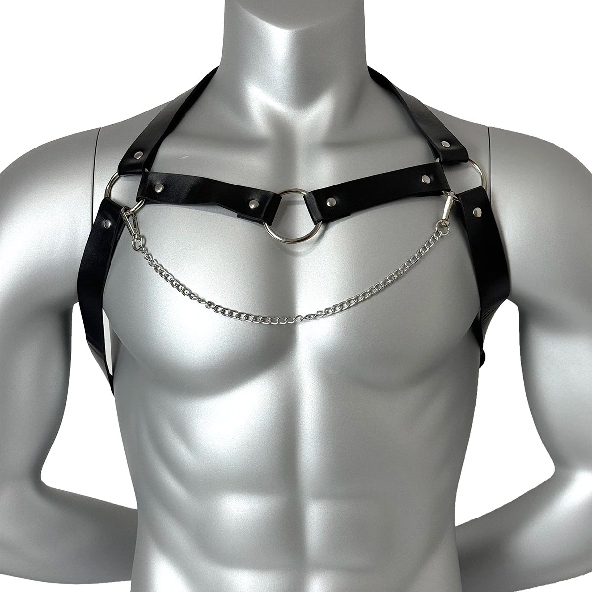 PU Leather Chest Harness with Chain for Men,Abjustable Punk Leather Cage Chest Harness,Festival Rave Outfit Chest Belt Accessory