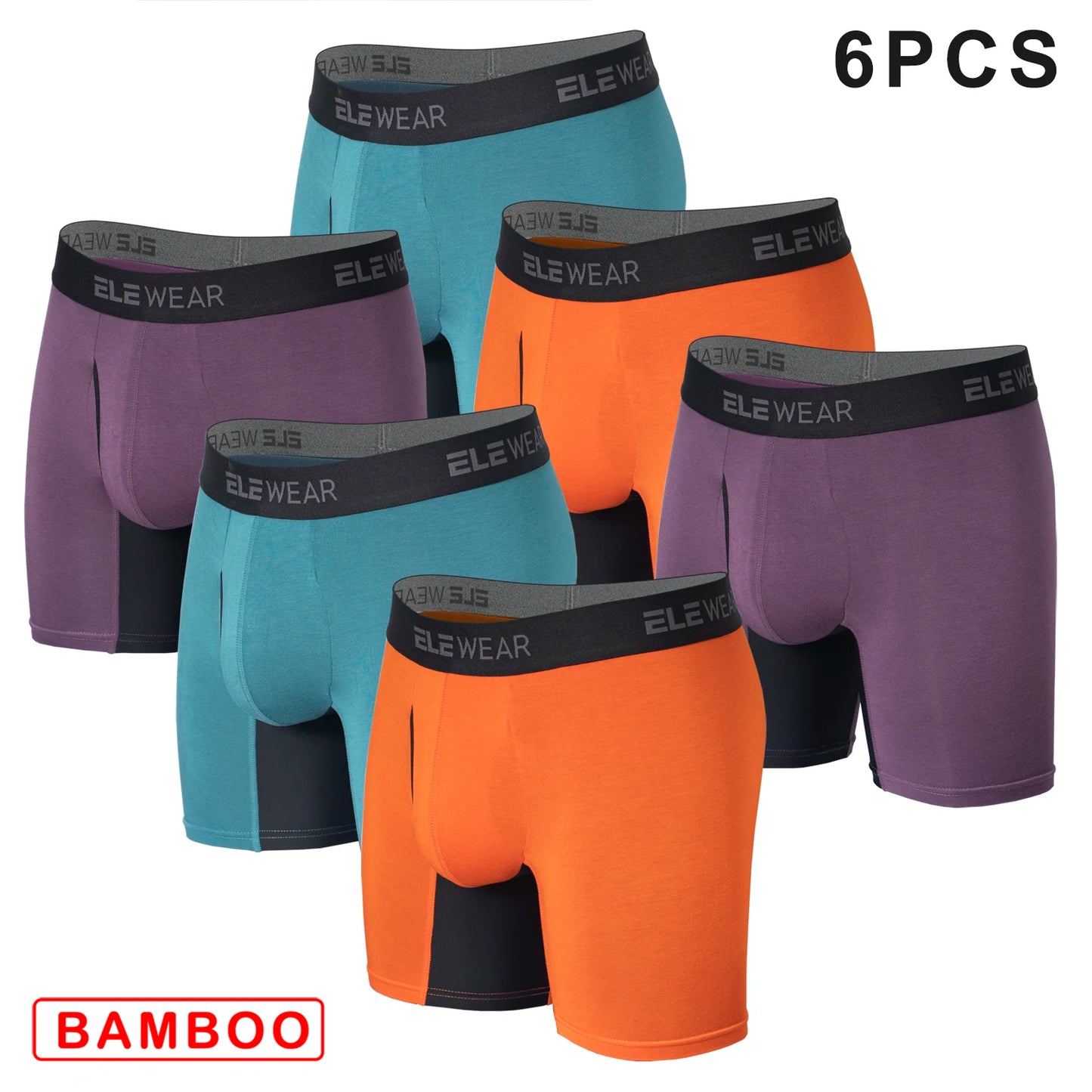 6 pcs Bamboo Men Underwear With Opening Breathable Mens Boxershorts Men's Panties Underpants Plus Size Fashion Boxers Brief