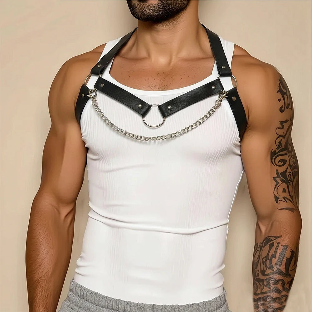 Men's Body Belt Adjustable PU Leather Buckle Shoulder Armor Seat Belt, Steampunk Belt, Wedding Punk Harness