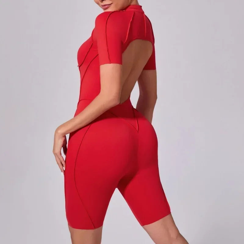 Women's Tracksuit Gym Workout Sports Clothes Outfit Zipper Jumpsuit Yoga Fitness Overalls Set Open Back Bodysuits Suit for Women