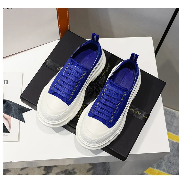 2024 Frühjahr Neue Damenschuhe Schnürschuhe Sport- und Freizeitschuhe für Herren Dicke Sohle Wasserdichte Plattform Weiche Erhöhte Leinwand Flache