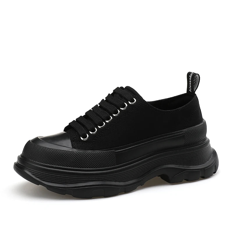 2024 Frühjahr Neue Damenschuhe Schnürschuhe Sport- und Freizeitschuhe für Herren Dicke Sohle Wasserdichte Plattform Weiche Erhöhte Leinwand Flache