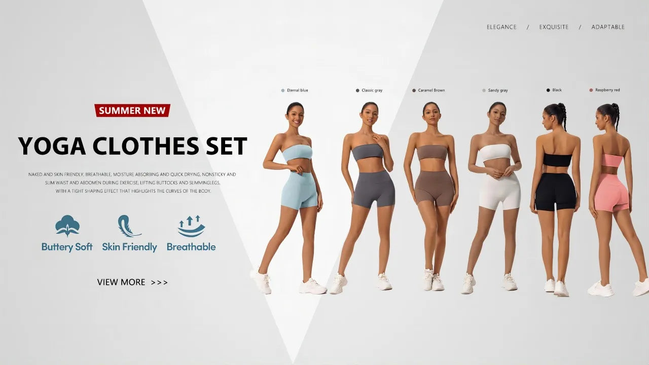 Summer Two Piece Fitness Sports Set Women Workout Yoga Outfit Strapless Bra Woman 2Ps Gym Crop Top Deportivos Mujer Gym Suits