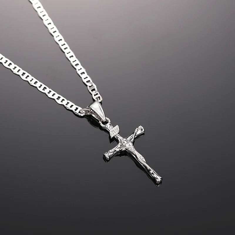 Huitan Religious Cross Pendant Necklace for Women/Men Two Tone Plated New Trendy Boys Girls Necklace Hip Hop Rock Neck Jewelry