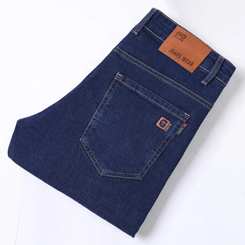 Business Thin Denim Jeans for Men Straight Stretch Cotton Work Pants Business Casual Lightweight Trousers Spring Autumn Workwear
