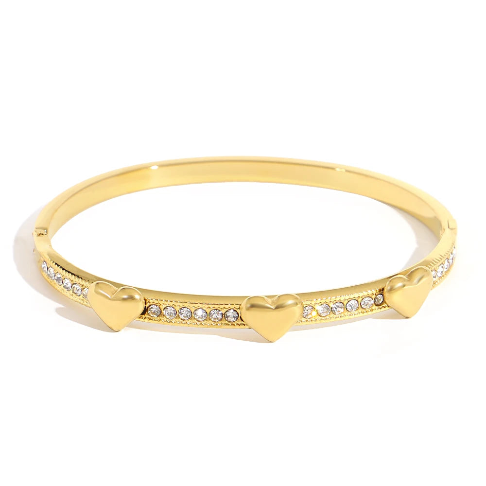 Greatera Trendy Gold Plated 316L Stainless Steel Bangles Bracelets for Women Delicate Cubic Zirconia Bracelet Party Jewelry 2024