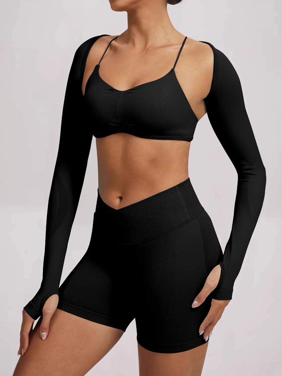 Women's Open Back Yoga Tank Top Built-in Pads, High Waist Peach Butt Lift Shorts Cross Waist Workout Set