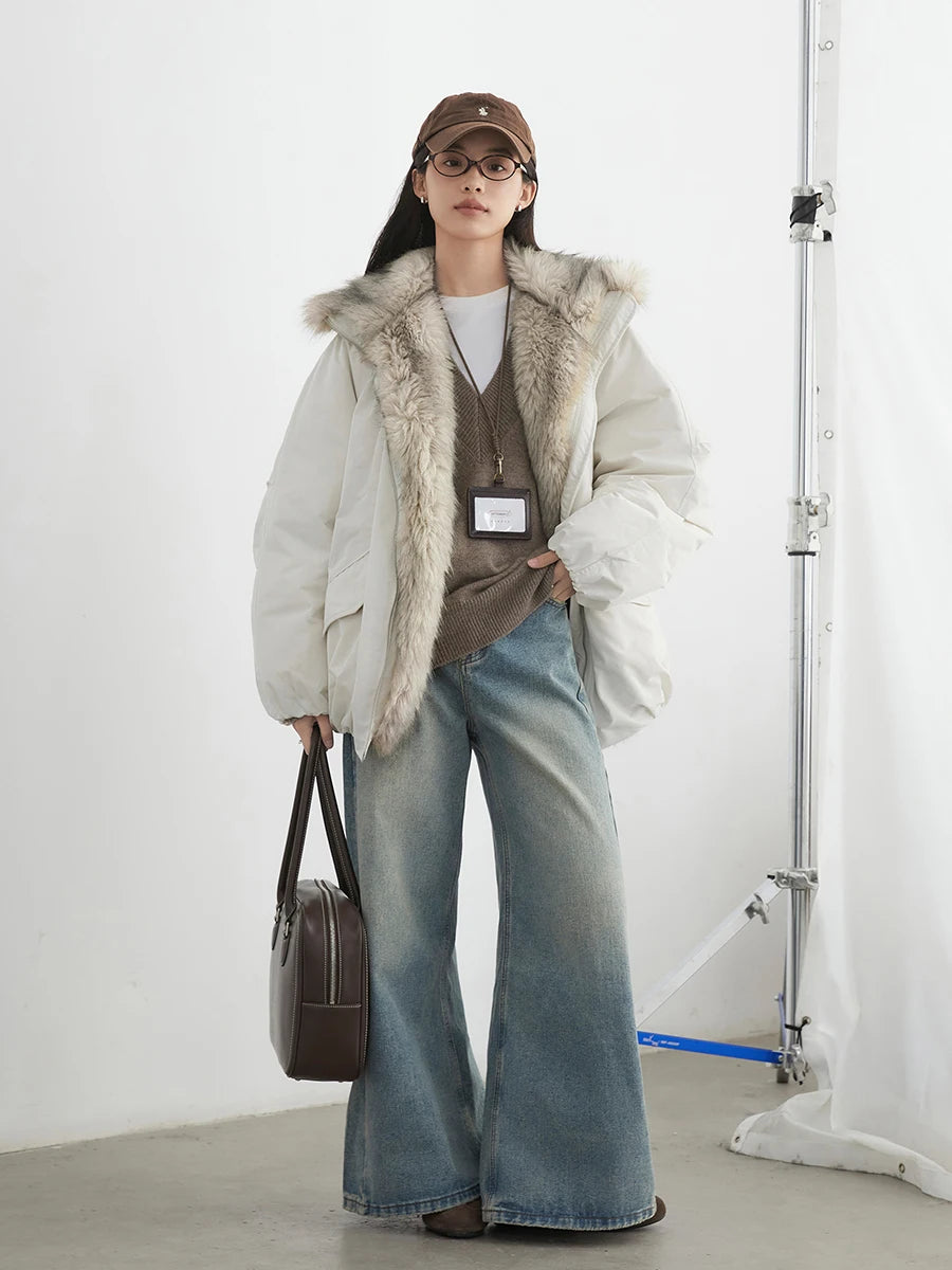 CHIC VEN Korean Women Down Coats Faux Fur Collar Loose Casual Hooded 90 White Duck Down Female Down Jacket Autumn Winter