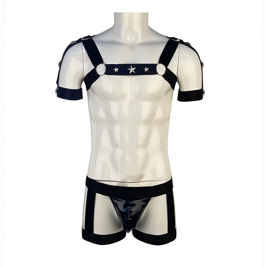 Mens Sexy Chest Harness Straps with Crotchless Panties Fetish Gay Body Bondage Costume Erotic Porno Sissy Lingerie for Man