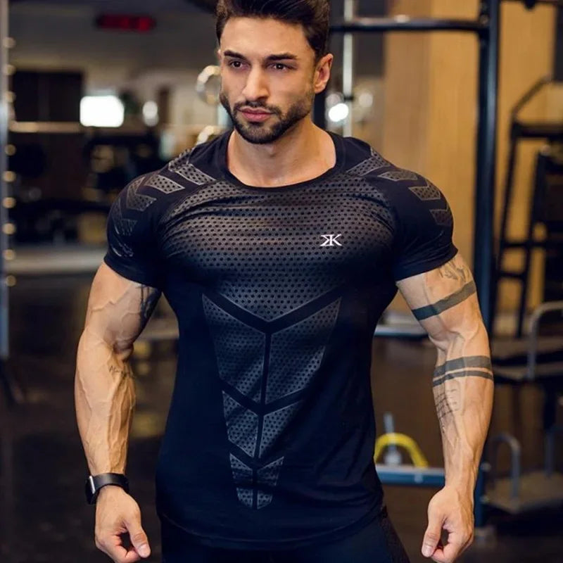 Men Running Sports T-shirt Training Quick Dry Tight Short Sleeves Shirt Bodybuilding compress Fitness Tee Tops men Clothing