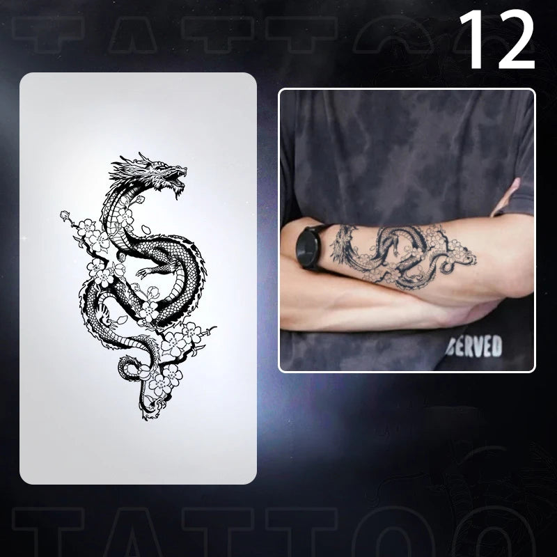 1pc Dragon Tattoo Sticker Realistic Dragon Fake Tattoo Stickers For Men Boys Kids 3D Dragon Temporary Tattoos Washable Tattoos