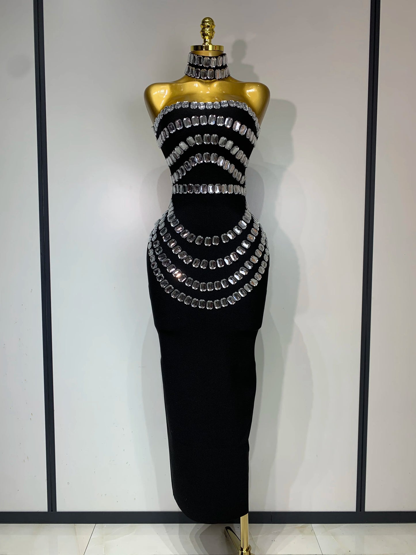 Women Sexy Backless Strapless Black Beading Long Bandage Bodycon Dress 2025 Celebrity  Elegant Evening Luxury Birthday Dresses