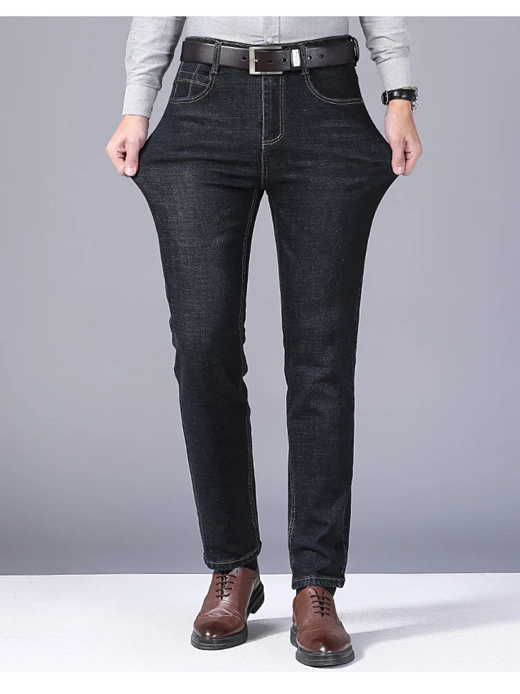 Men Fashion Straight Jeans Men New Stretch Slim Fit Pants Comfortable Soft Business Denim Trousers Male Brand Clothing