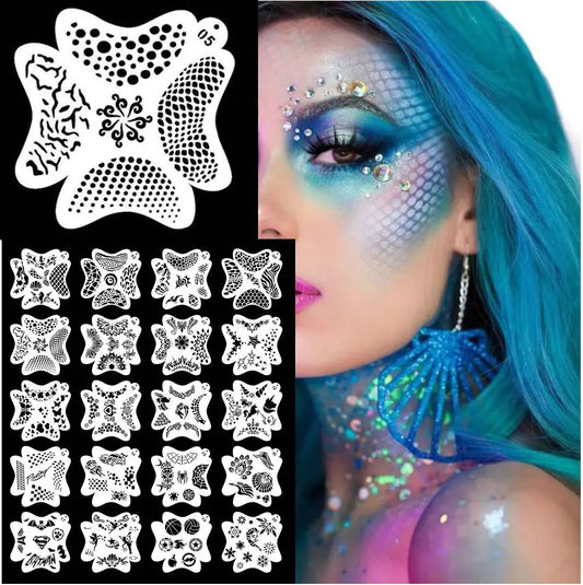 100 PATTERNS Face and Body Paint Stencils Set with Spider, Scales,Mermaid, Animals for Children and All  Body and Girl