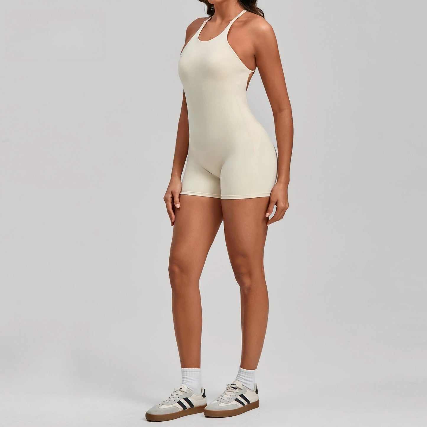 Gym Workout Clothes Backless One-Piece Yoga Suit Tight-Fitting Sports Bodysuit Fitness Suit Adjustable Shoulder Strap Jumpsuit