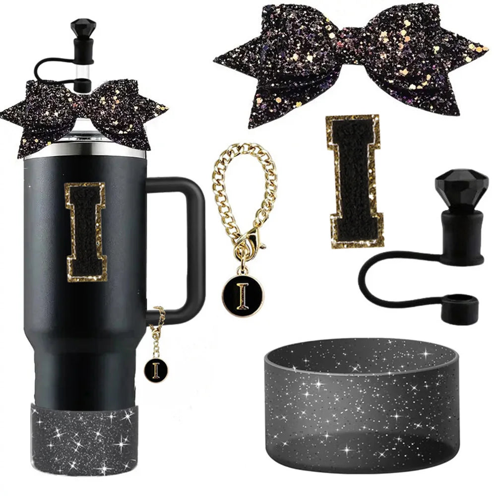 5pcs Accessories Set for Stanley 30oz 40oz Tumbler Cup Including 10mm Diamond Straw Cover Topper Bow Ties Initial Sticker