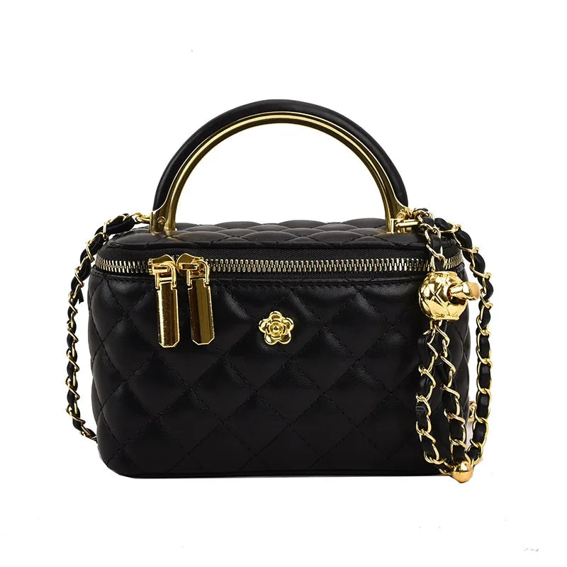 Quilted Shoulder Bag for Women PU Leather British Style Handbag Ladies Chain Crossbody Bags Female Small Square Pocket