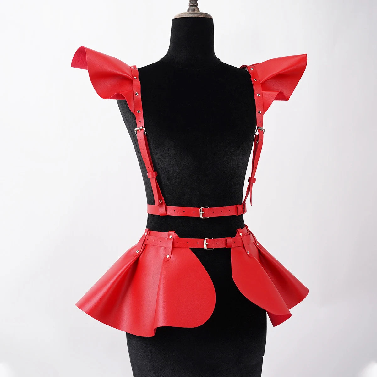 Women's PU leather with bra space costume, space back sling, gothic bustle sling, holographic leather suit